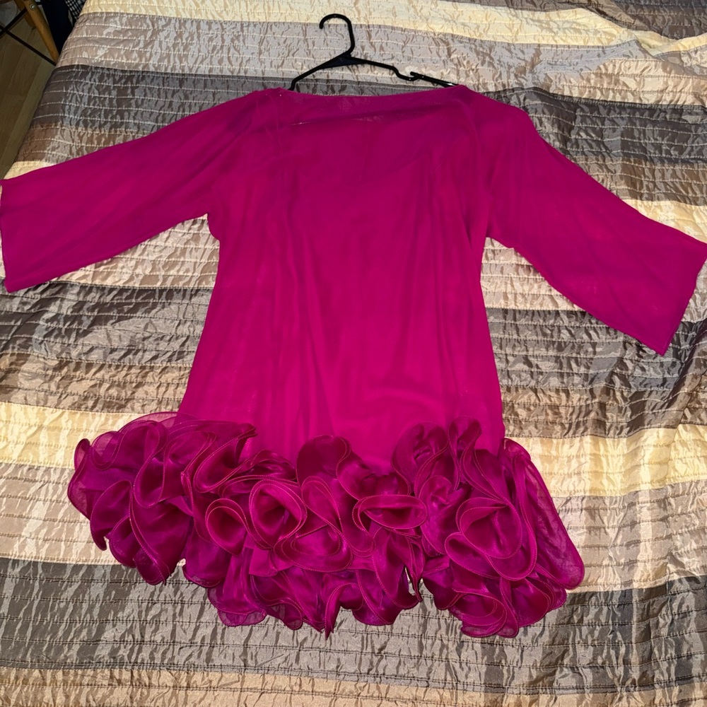 Marchesa Notte hot pink chiffon fuchsia ruffled dress. Worn once only